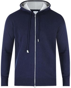 Eleventy Hooded Cashmere Zip Jumper - Blue