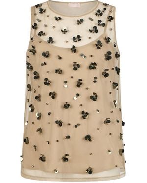 Liu Jo Tulle Floral Top - Natural