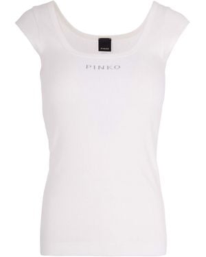 Pinko Logo Round Neck Top - White