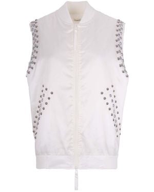 P.A.R.O.S.H. Sleeveless Bomber Jacket With Studs - White