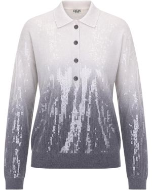 Liu Jo Sequin Embellished Long-Sleeve Collared Top - Blue