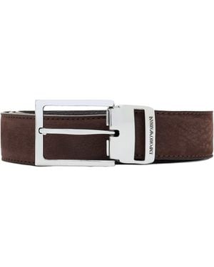 Emporio Armani Coffee Bean Nubuck Leather Belt - White