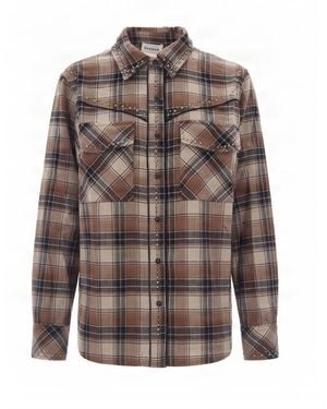 P.A.R.O.S.H. Plaid Cotton Long-Sleeve Shirt - Brown