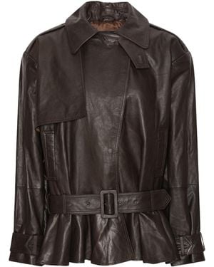 ROTATE BIRGER CHRISTENSEN Leather Biker Jacket - Brown