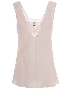 Pinko Sleeveless Twill Viscose Top With Lace Accents - Pink