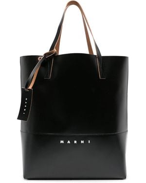 Marni Borsa Shopping Nera Con Targhetta - Black