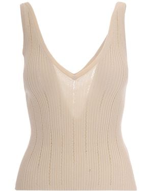Sessun V-Neck Ribbed Top - Natural