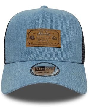 KTZ Cappllino 9Forty A-Frame Trucker Leather Patch Denim Blu - Blue