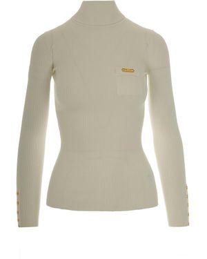 Elisabetta Franchi Maglia A Costine Con Taschino Avorio - Grigio