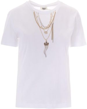Liu Jo Cotton T-Shirt With Statement Chain Detail - White