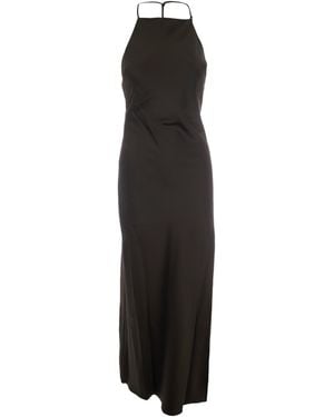 Patrizia Pepe Abito Lungo Con Collo Halter Verde Militare - Black