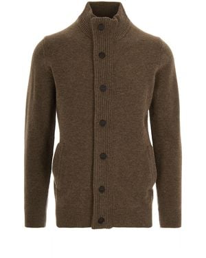 Barbour Maglia Essential Patch Zip Dark Stone - Marrone