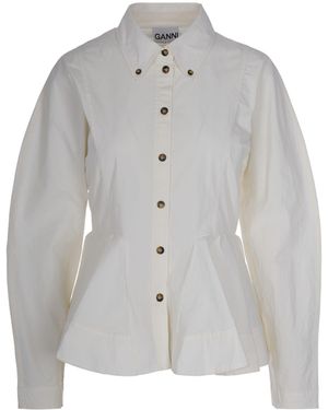 Ganni Camicia Peplum Ivory - Grigio