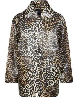 Ganni Giubbino Leopard Laminated Almond Milk - Grey