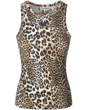 Ganni Tank Top Leopard Rib - Black