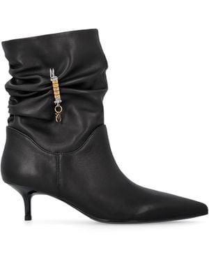 Pinko Nappa Leather Ruched Boots - Black