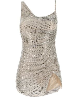 Self-Portrait Abito Hotfix Mesh Champagne - Gray