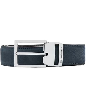 Emporio Armani Iconic Nubuck Leather Belt - Blue