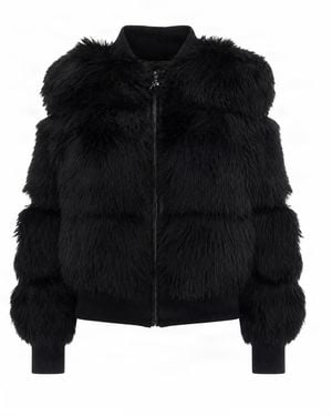 Patrizia Pepe Faux Fur Zip-Up Jacket - Black