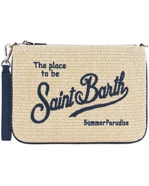 Mc2 Saint Barth Pochette Parisienne Effetto Paglia Con Dettagli Blu - Bianco