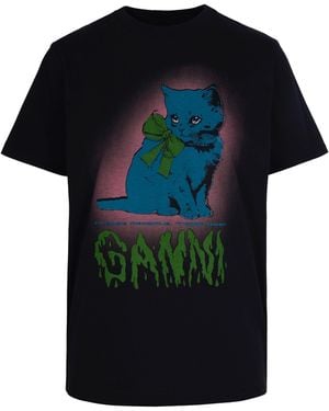 Ganni T-Shirt Neon Kitty Phantom - Black