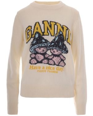 Ganni Maglione Teddy Mushroom Egret - White
