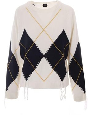 Pinko Cream Berna Intarsia Wool-Blend Jumper - White