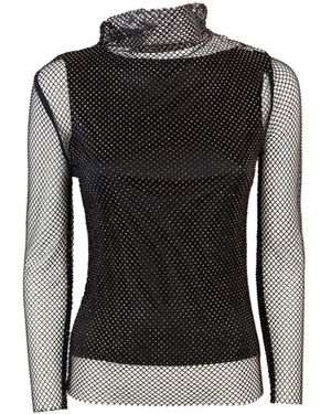 Sportmax Gerarda Crystal Top With Stand-Up Collar in Black