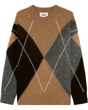 Alpha Studio Maglia Intarsio Rombi Marrone - Multicolor