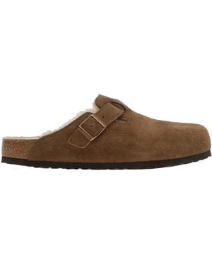 Birkenstock Ciabatta Boston Shearling Dark Tea Suede - Brown