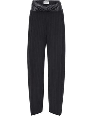 ANDAMANE Pantalone Gessato Fascia Pelle - Blue