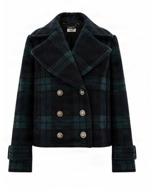 Liu Jo Plaid Double-Breasted Pea Coat - Black
