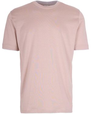 Eleventy Contrast Trim Crewneck T-Shirt - Pink