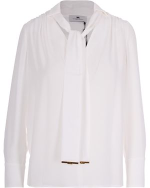Elisabetta Franchi Viscose Georgette Blouse With Decorative Neck Sash - White
