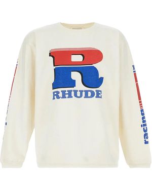 Rhude Split-Color Logo Long Sleeve T-Shirt - White
