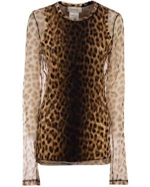 Sportmax Long-Sleeve Sheer Mesh Top - Brown