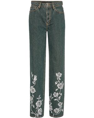 ROTATE BIRGER CHRISTENSEN Ruota Jeans Gamba Dritta Con Ricami - Verde