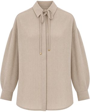 Sessun Tie-Neck Striped Oversized Shirt - Natural