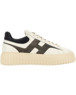Hogan Ivory H-Stripes Nappa Leather Trainers - Natural