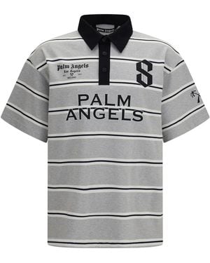 Palm Angels Horizontal Stripe Polo Shirt With Button Placket - Gray