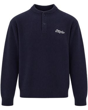 Axel Arigato Embroidered Mock Neck Henley Jumper - Blue