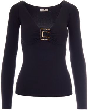 Elisabetta Franchi Maglia Jersey Logo Nera - Blue