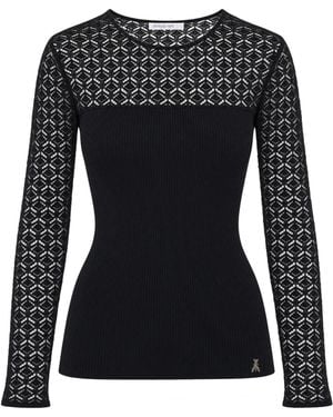 Patrizia Pepe Maglia Slim Effetto Pizzo Nera - Black