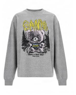 Ganni T Shirt Ls Teddy Forest Paloma - Gray