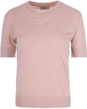 Herno Short-Sleeve Knit Top With Ribbed Details - Pink
