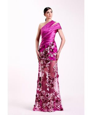 Edward Arsouni One Shoulder/ Crepe And Satin Gown - Pink