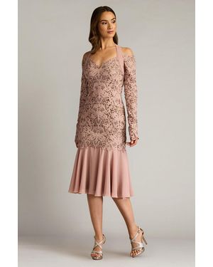 Tadashi Shoji Laser Cut Embroidered Halter Dress - Multicolor