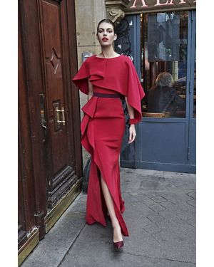 AZZI & OSTA Ruffled Crepe Gown - Red