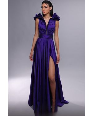 Mnm Couture Fully Pleated Slit Gown - Blue