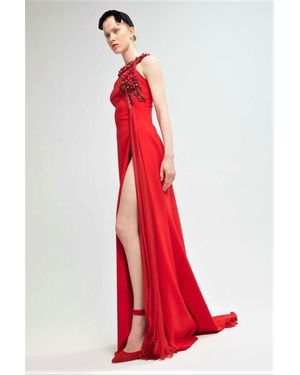 YOLANCRIS Embellished Slit Gown - Red